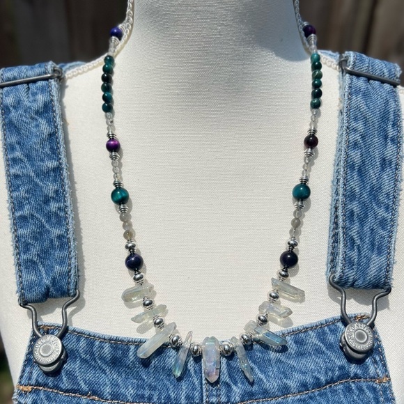 Handmade - Aura Quartz, Labradorite and Galaxy Tigers Eye Beaded Necklace - Picture 10 of 15